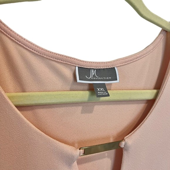 Jm Collection Rose Pink Top Blouse Womens 2X Keyhole Sleeves Gold Neck Detail - Picture 4 of 8